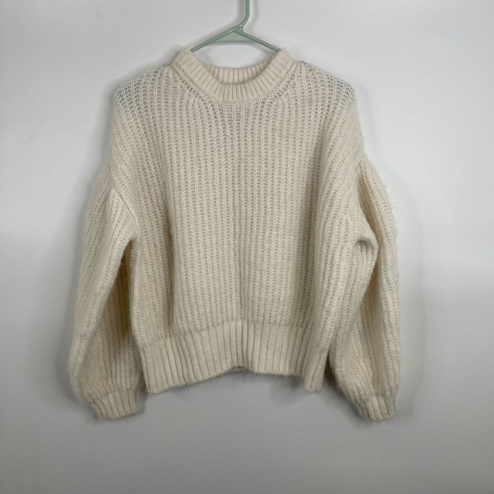A New Day Womens Cozy Sweater Size XS Off White Long Sleeve Dolman Puff Sleeve